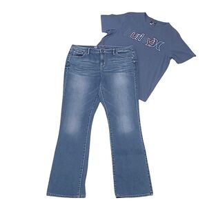 Mossimo Curvy Bootcut Jean High Waist Rise Whiskered Worn Distressed Tall / Long